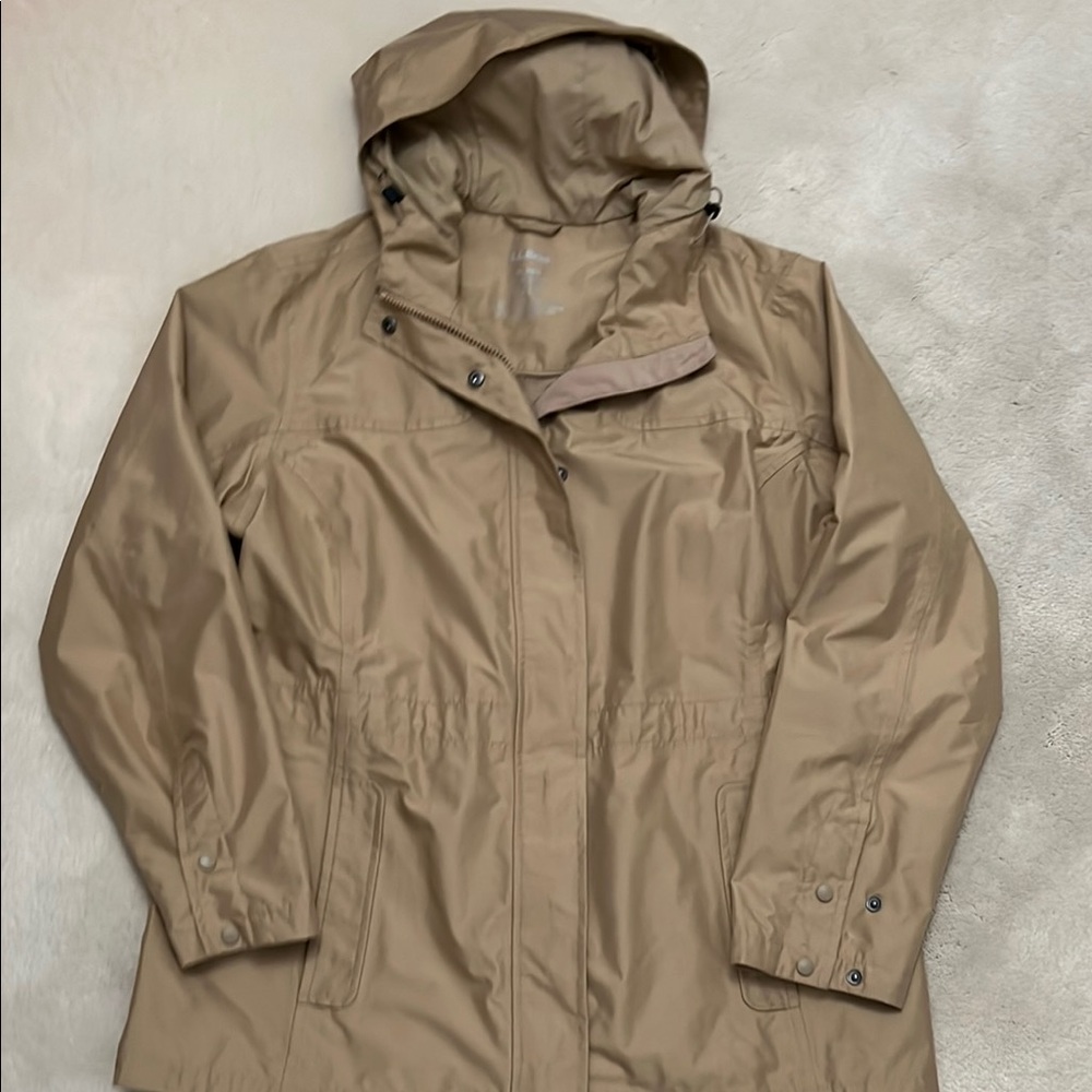 L.L. Bean Tan Utility Jacket with Hood and Water-Resistant Fabric